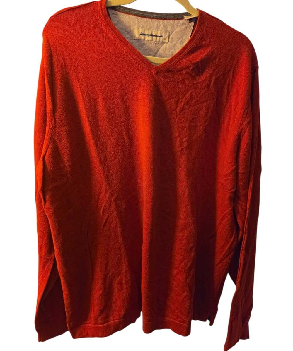 Tommy Bahama Men's Cotton Cashmere Red V-Neck Sweater Sz XL